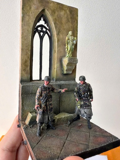 Late War Silence — Waffen-SS Soldiers in a Ruined Church Diorama (3d printed handmade)